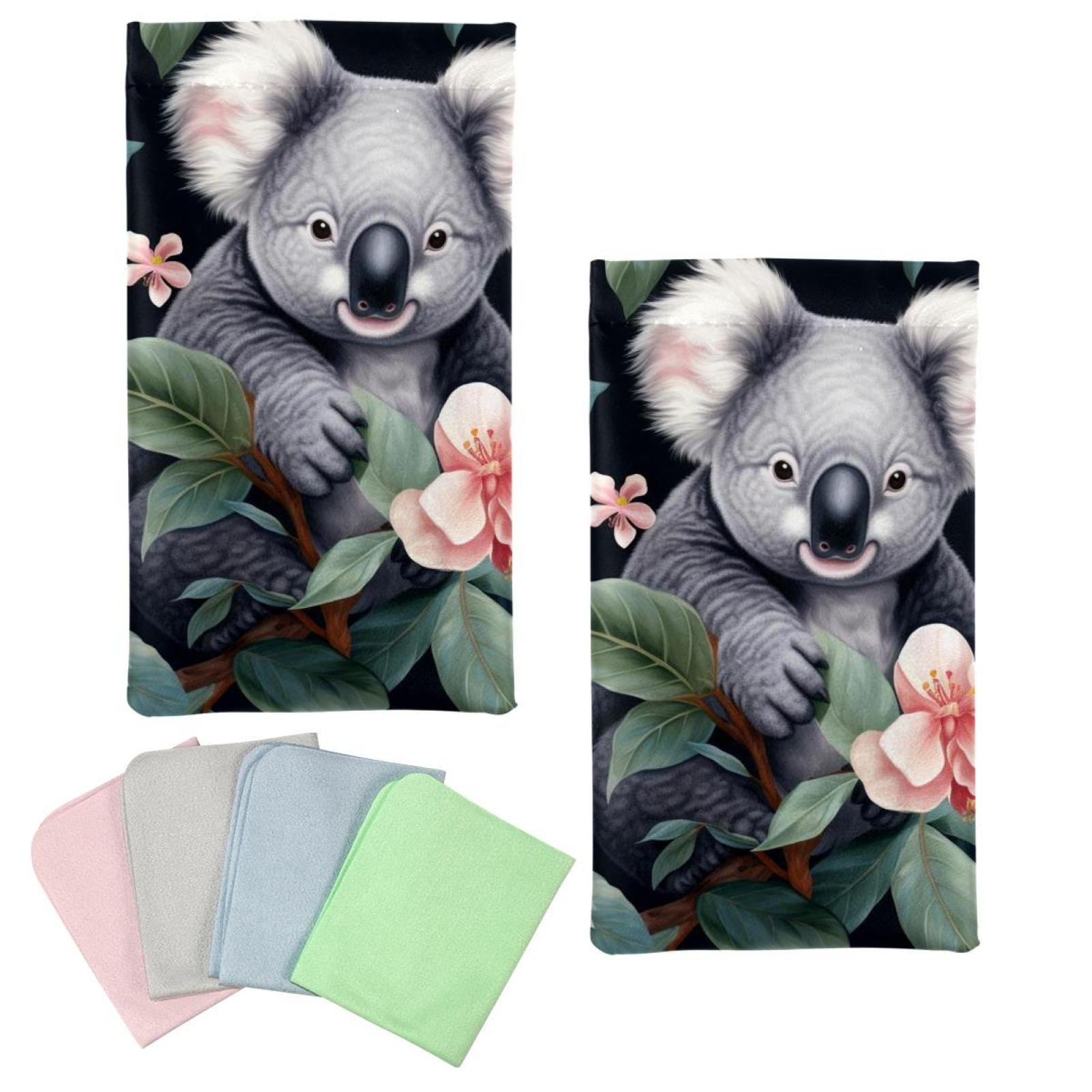 2 pcs Squeeze Top Sunglass Bags with Koala Flowers Print, PVC Leather