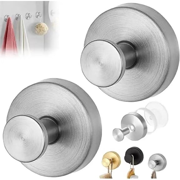 2 pcs-Stainless Steel Suction Cup Hooks Punch-free Wall Mounted Hook Hanging Towel Holder Bathroom Kitchen Vacuum Suction Cup