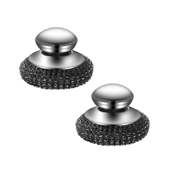 2 pcs Steel Wool Dish Scrubber, Stainless Steel Dish Brush with Ergonomic Stainless Steel Handle, Metal Kitchen Scrubbing Sponges for Cleaning Dishes, Cast Iron, Stock Pots, Pans, Griddles, Grills