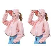 2 pcs Sun-protective Clothing Pure Color Hooded Anti-uv Cloak Summer Loose Lace-up Quick-Dry Outdoor Sun Block Clothes Stylish Wide Brim Sunscreen Clothes for Lady Summer Wearing (Pink Free Size)