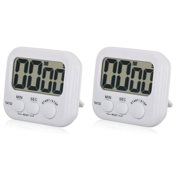 2 pcs TA732 LED Digital Kitchen Timer Multifunctional LED Digital Kitchen Cooking Timer Clock Count Up Down Cooking Alarm Timers (No Battery White)
