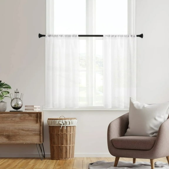 2 pcs White Sheer Kitchen Curtains 36 inch Length Short Kitchen Tiers Rod Pocket Voile Transparent Half Window Curtain