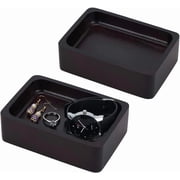 2 pcs Wood Ring Holder For Jewelry Wood Ring Dish Tray Black Engagement Ring Display Tray Rectangle Wedding Ring Holder For Anniversary Small Trinket Dish
