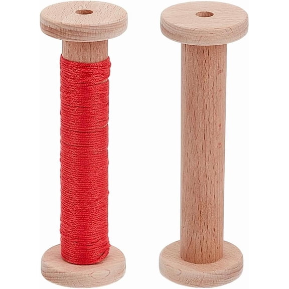 2 pcs Wood Thread Bobbin 5 Inch High Empty Wire Spools Natural Wooden Spools Weaving Bobbins for Organizing Cord Wire Weaving Arts DIY Wood Projects Burlywood DIY