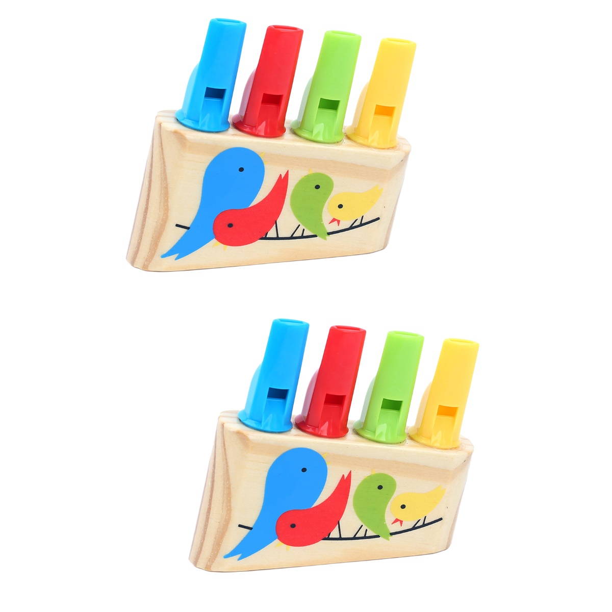 2 pcs Wooden Cartoon Birds Whistles Toy Music Instrument Row Whistle Sounds Toy for Kids