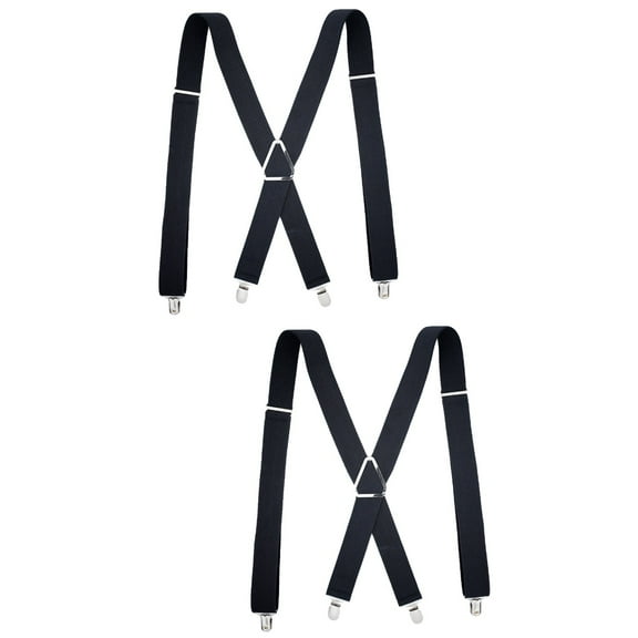 2 pcs X Shape Mens Suspenders Wide Adjustable and Elastic Braces Pants Strap Heavy Duty with 4 Strong Clips for Male (Black)