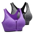 thumbnail image 1 of 2 pcs Zipper in Front Sports Bra High Impact Strappy Back Support Workout Top-gray + fuchsia-M, 1 of 6