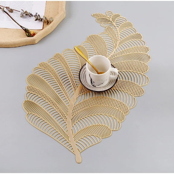 2 Pcs Iris Leaf Nordic Hollow PVC Phoenix Flower Heat Insulation Mats for Restaurant and Home Use