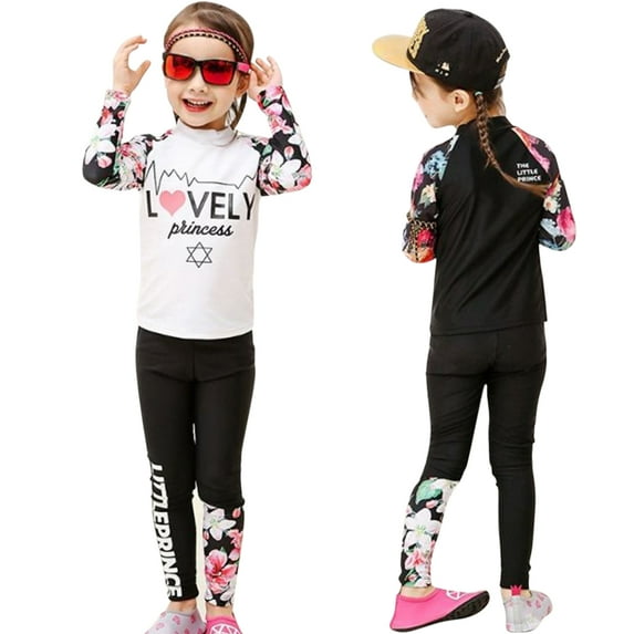 2 pcs/set Kids Girls Boys Long-sleeved Swimming Suit Muslim Style Swimsuit white XXXL
