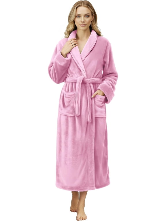 2-pcs set of pink and beige premium wool women's short robes, fluffy and soft bathrobes