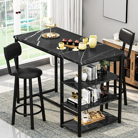 2-person dining table set, modern bar table set with wine rack, counter-height dining table set, suitable for kitchens, apartments, and bars - black
