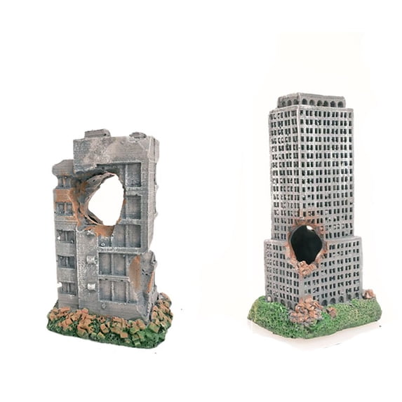 2-piece Aquarium Decoration,City Ruins Battle Damaged Building Decoration,Fish And Shrimp Hole Hiding Place,Resin Castle Hiding Place.