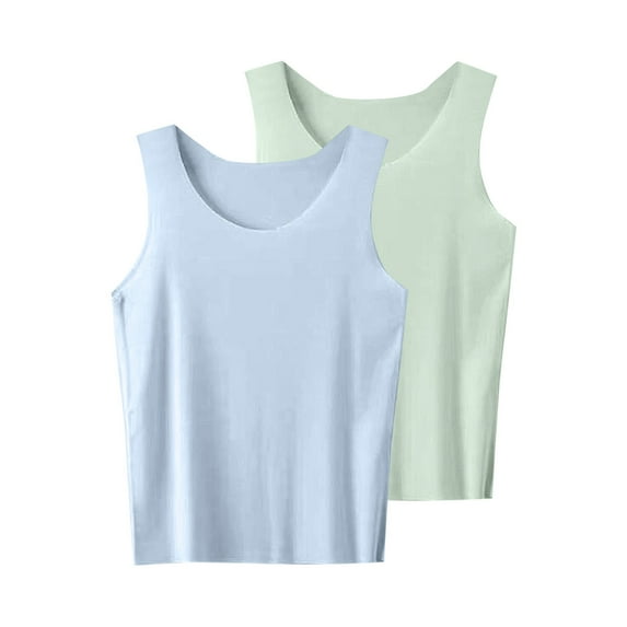 2-piece Boys Girls Summer Ice Silk Tank Tops Solid Color Seamless Sleeveless Vest Thin Undershirt for 2-15 Years