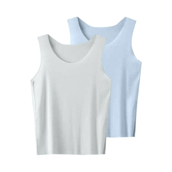 2-piece Boys Girls Summer Ice Silk Tank Tops Solid Color Seamless Sleeveless Vest Thin Undershirt for 2-15 Years