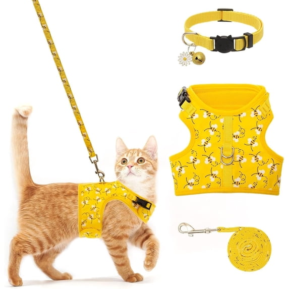 2-piece Cat Harness with Leash Escape Proof set - Fashionable Mesh Cat Dog Walking Harness Leads, Adjustable for Kitties Puppies Small Animals