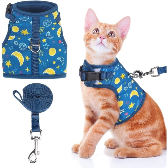 2-piece Cat Harness with Leash Escape Proof set - Fashionable Mesh Cat Dog Walking Harness Leads, Adjustable for Kitties Puppies Small Animals