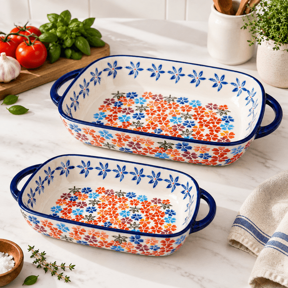 2-piece Citrus Breeze Ceramic Baking Dish Set, Polish Pottery Style