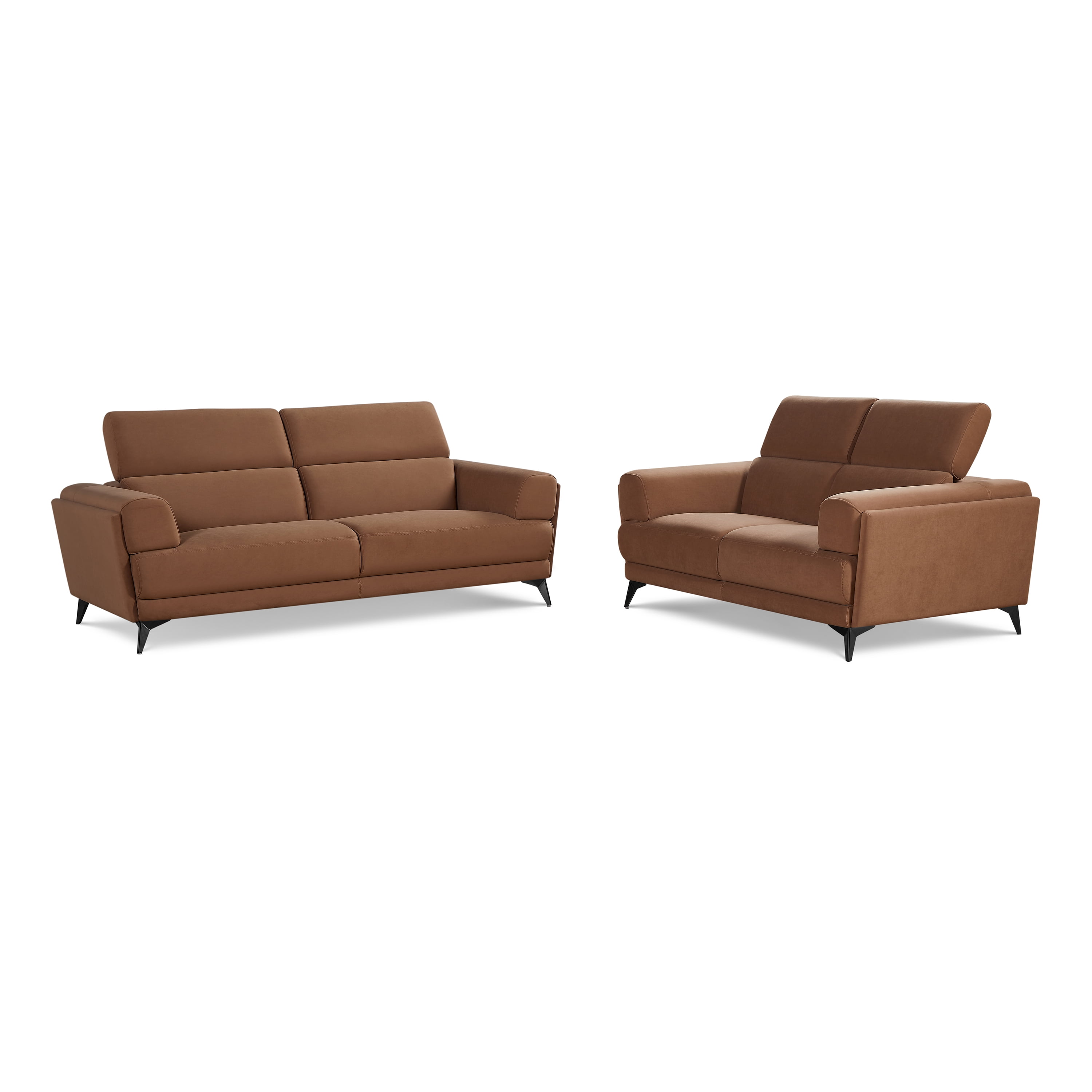 2-piece Contemporary Sofa Loveseat Living Room Set with Adjustable Headrest, Brown