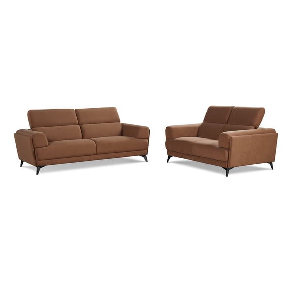 2-piece Contemporary Sofa Loveseat Living Room Set with Adjustable Headrest, Brown