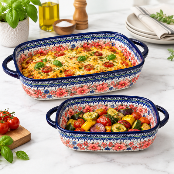 Floral Pattern C 2-piece Hand-painted Ceramic Baking Dish Set, Blossom Mist Floral ...