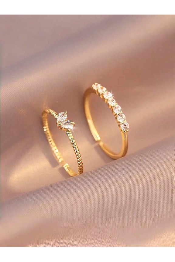 2 piece Heart shaped Ring 2-Piece Heart-Shaped Stackable Ring Set In