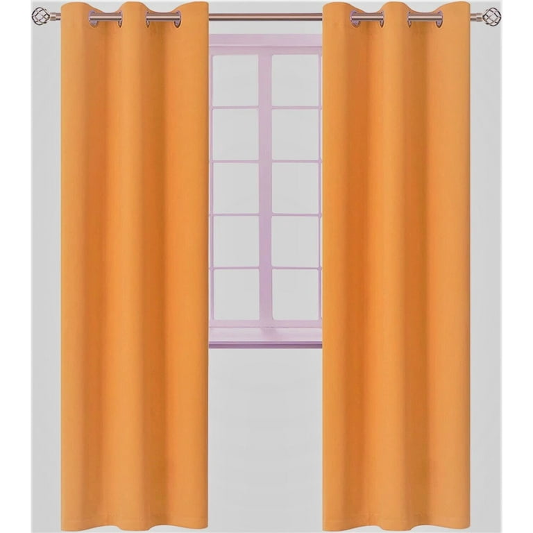 2 piece K68 orange blackout unlined heavy thick thermal panel window  curtain grommets treatment energy efficient room darkening for bedroom  living