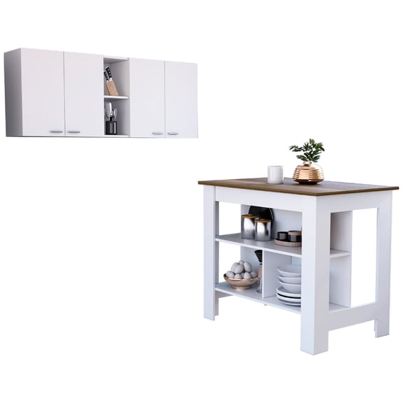 2-piece Kitchen Set with Sleek Design/Extra Storage for Dining Plates & Glasses
