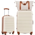 thumbnail image 1 of 2-piece Luggage Sets with Bag, Carry On Hardside Luggage with TSA Lock and Trolley Pole, ABS Travel Suitcase with Wheels for Men Women, Lightweight, 20 In/28 In, White, 1 of 6