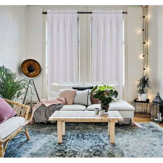 2 piece MR2 Semisheer faux silk solid window treatment curtain panel with rod pocket solid plain ivory color for bedroom living room 55"x 84"