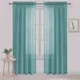 thumbnail image 1 of 2 piece MR2 Semisheer faux silk solid window treatment curtain panel with rod pocket solid plain teal blue color for bedroom living room 55"x 84", 1 of 2