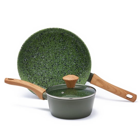2-piece Nonstick Cookware Set 10.25 Inch Frying Pan & 1.43qt Saucepan With Lid Free Coating Heavy Bottom Even Heat Inductionpatible Dishwasher Safe - Green