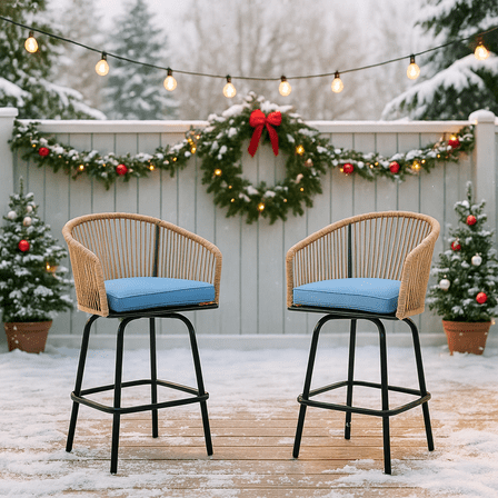 Segmart Patio Bar Stools Set of 2, Outdoor Rattan Bar Chair , Patio Height Tall Outdoor Stools with Armrests ,Backrest, suitable Backyard, Garden, Pool, Balcony and Deck- blue