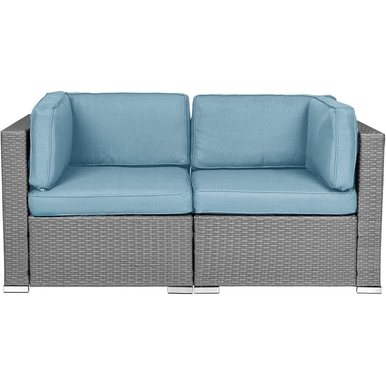 Light Blue and Gray Wicker Outdoor Sectional Sofa