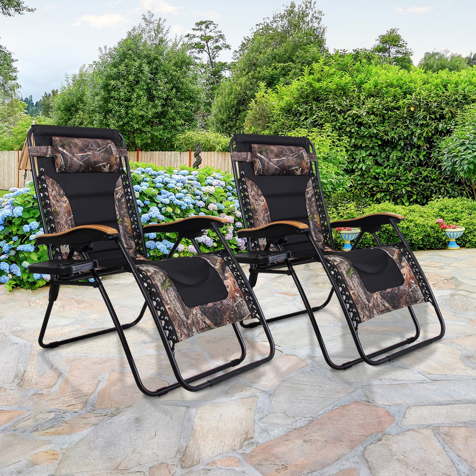 Camouflage Padded Zero Gravity Lounger with Cushions and Arms