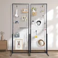 thumbnail image 1 of 2-piece Professional Grid Wall Display System: Double-sided Wall Panel, Solid T-shaped Base, Suitable for Trade Fairs, Boutiques, Craft Fairs, Trade Shows, Supermarkets, Black, 1 of 9