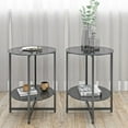 thumbnail image 1 of 2-piece Set Glass End Table, Modern Round Small Coffee Table, Sofa Side Table, Telephone Table, Plant Stand, for Bedroom Living Room Office, Sturdy and Durable, Easy to Clean, Black, 1 of 7