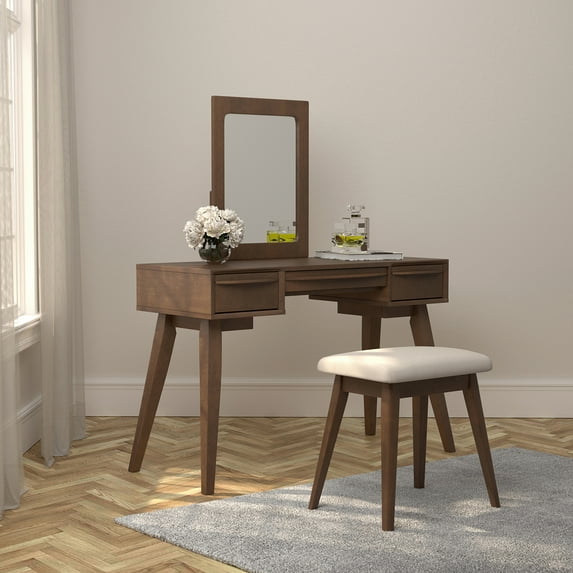 2-piece Vanity Set with 3-drawer Walnut
