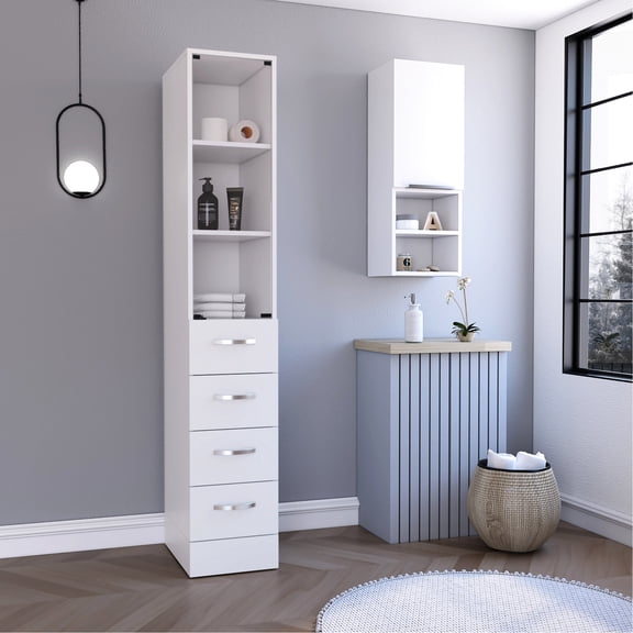 2-piece White Bathroom Furniture, High-quality Material - Stable and Sturdy Assembly for Bathroom Use
