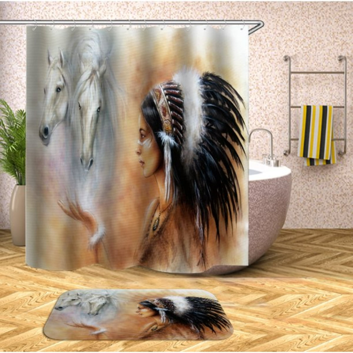 2piece animal themed bathroom set, 3D printed shower curtain bathroom