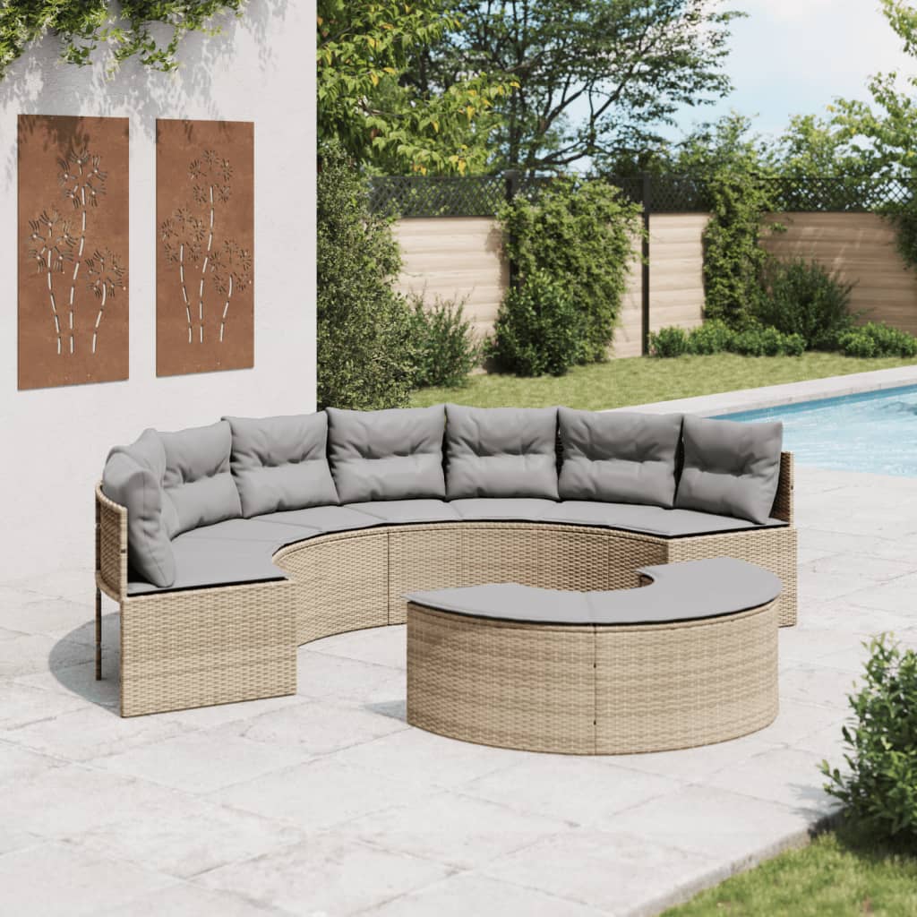 2piece garden sofa set semicircular beige poly rattan