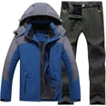 thumbnail image 1 of 2 piece mens winter suits waterproof outdoor ski jacket and pants set windproof snowsuit fleece hooded tracksuit sets, 1 of 4