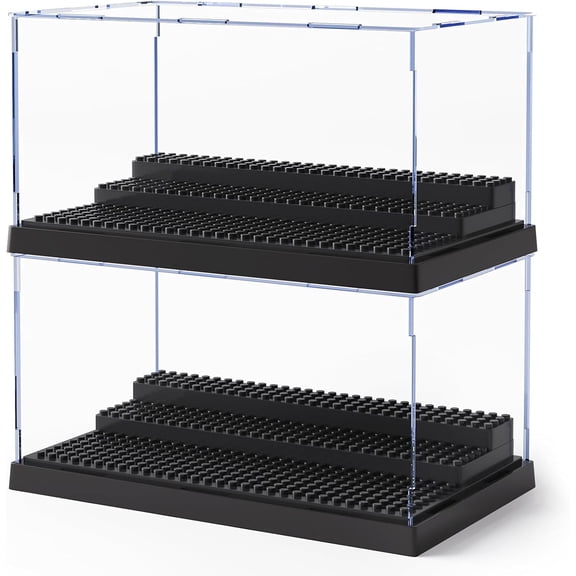 2-Pack Acrylic Display Case for Collectibles, 3-Tier Dustproof Showcase Compatible with LEGO Minifigures and Small Action Figures, Clear Storage Box