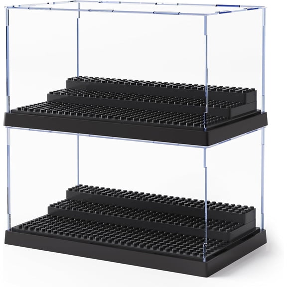 FEHNAG 2-Pack Acrylic Display Case for Collectibles, 3-Tier Dustproof Showcase Compatible with LEGO Minifigures and Small Action Figures, Clear Storage Box