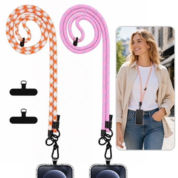 YouAan Cell Phone Case Lanyard, 2 Adjustable Crossbody Straps, 2 Black Spacers, High-Quality Metal Buckle, Unisex,Pink Blue/ Orange White