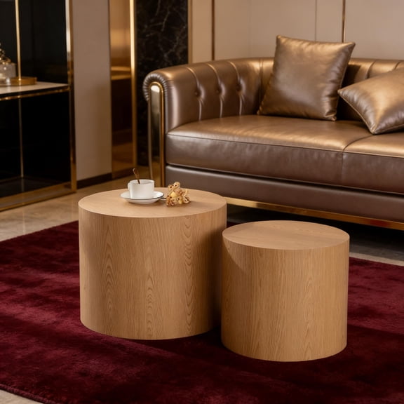 2-piece nested coffee table set, round coffee table, round modern design suitable for small living rooms, bedroom decorative side table set, multifunctional space-saving furniture
