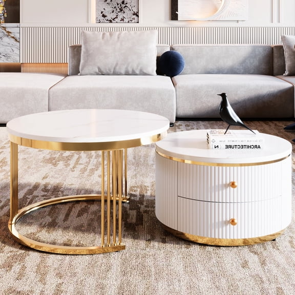 2-piece nesting coffee tables in white and gold - practical and elegant for home