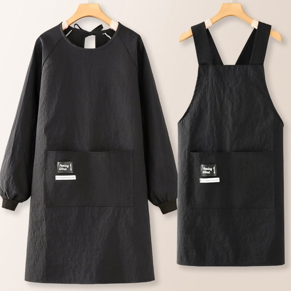 2-piece set Professional Chef Smock with Pockets & Cross Back Straps for Cooking & Grilling - Kitchen Aprons- black Long sleeved+sleeveless)