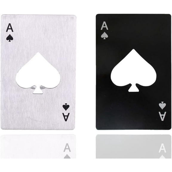 2 piece set black and Silver Poker Card Beer Bottle Opener, Poker Card Cap Opener For Beer, Soda, Bottles