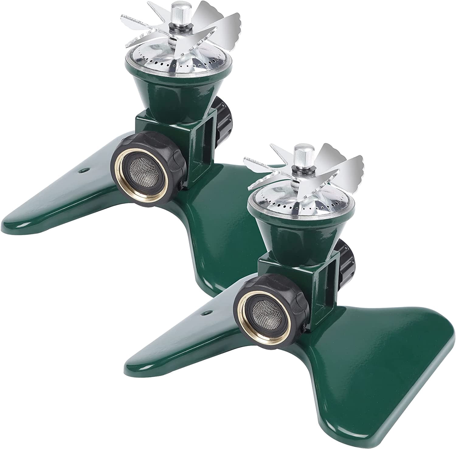 2 Pack Lawn Sprinkler Heavy Duty Metal Square Garden 360 Degree Large Area Irrigation Connectable Rotating Automatic Water Sprinklers for Yard Watering