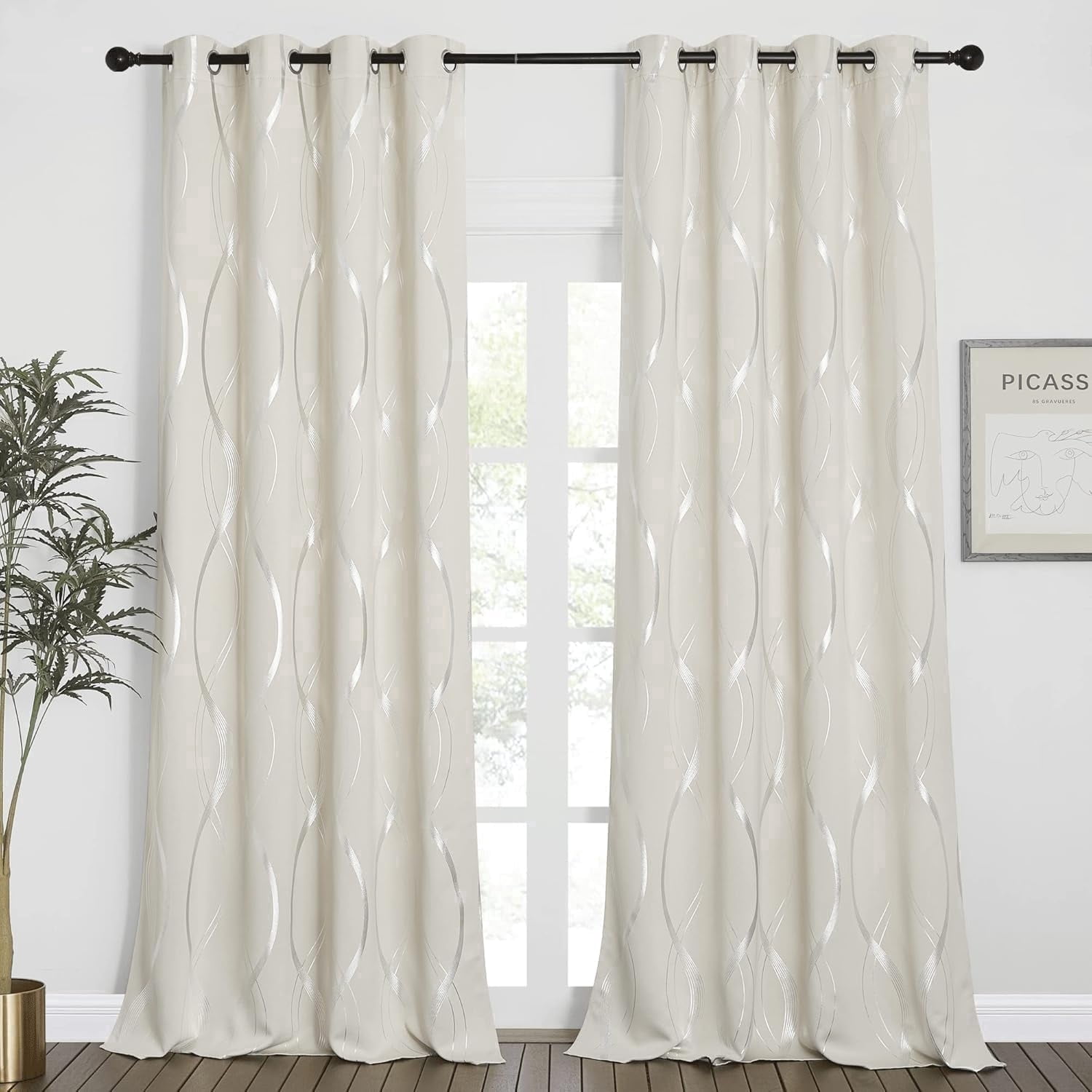 2pcs 84in (L) x 52in (W) blackout curtains, thickened and encrypted material, suitable for bedrooms, dining rooms, living rooms, blackout, winter warmth, summer blackout, new home decoration （Beige）